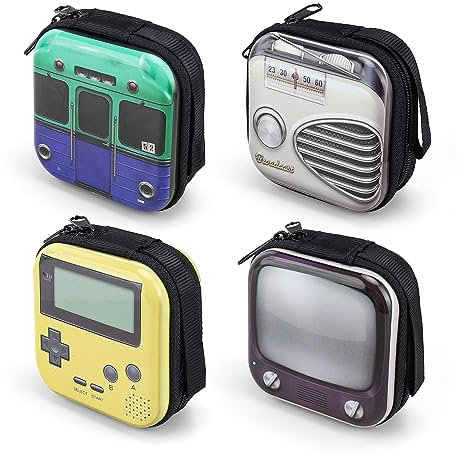 Custodia Cuffie, HASLED 4 Pezzi Cuffia Portatile Borsa Custodia, Custodia per Cuffie Creativa e Divertente, Custodia Rigida per Auricolari, Custodia Quadrata per Cuffie con Doppia Cerniera