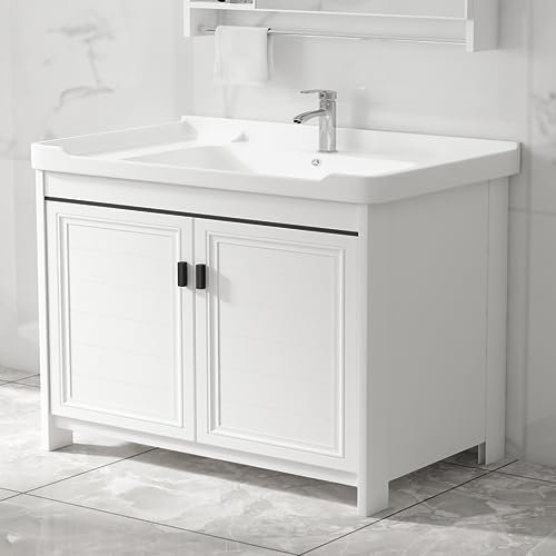 JSDMBD Waschbecken Keramik Waschtisch Badezimmer Badmöbel Handwaschbecken Aufsatzbecken Aufsatzwaschbecken Aufsatzwaschtisch Waschschale Waschschlüssele Standschrank Waschtisch mit Unterschrank
