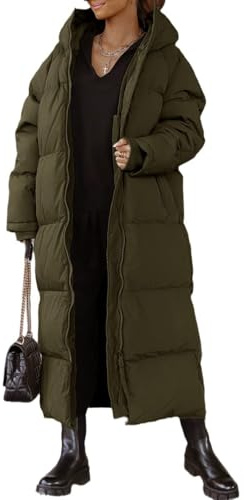 Tankaneo Dam lång vinterrock med dragkedja huva långärmad puffert quiltad kappa funktionell jacka i dunlook vinter ytterkläder, Militärgrön, M