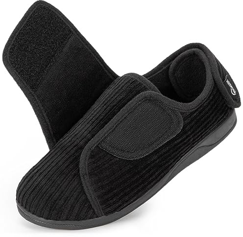 HomeTop Women's Adjustable Comfort Slippers with Memory Foam House Shoes Matt Black, 8 US