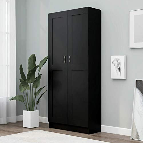 Festnight Bücherschrank Wohnzimmer Vitrinenschrank aus Holz Mehrzweckschrank Standvitrine Vorratsschrank Wohnzimmerschrank Schwarz 82.5 x 30.5 x 185.5 cm Holzwerkstoff