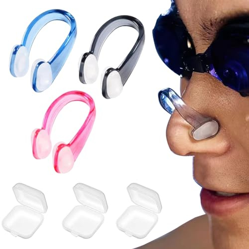 Pince Nez Natation, Pinces à Nez en Silicone, 3 Pièces Nez Natation Enfant, Pince-Nez en Silicone, Protecteur de Nez Imperméable, pour Adultes Enfants Natation, Débutants, Nageurs Professionnels