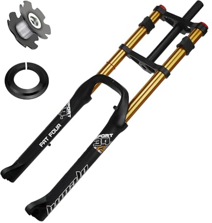 RUJIXU Fourche Avant for vélo électrique 26x4,0 Fourches Suspension pneumatique for Fat Bike Fourche VTT BMX Droite 1-1/8 Vélo Freins Disque Débattement 190mm 2790g