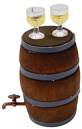 Abaodam Miniatur Weinfass mit Wasserhahn und Tassen Puppenhausdekor für Selbstgemacht Modelle Glatte Oberfläche und Lebensechtes Design Braun