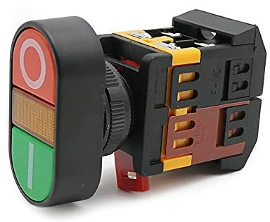 Ersatzteile 22 mm 25 mm 220 V AC EIN/AUS Start Stop 1 Schließer Öffner 2 Tasten 22 N Momentaner Doppelkopf-Druckschalter mit gelber LED-Lampe (Size : 220V)