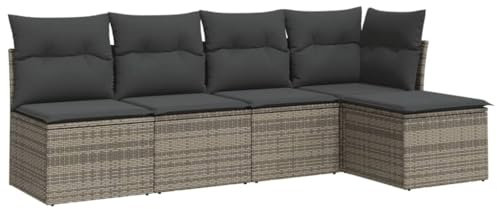 Makastle 5-TLG. Garten Lounge Set mit Sitzkissen, Klein Sitzgruppe Gartensofa Bistroset Gartenlounge Sofa Gartenmöbel Set für Balkon & Terrasse, Grau Poly Rattan