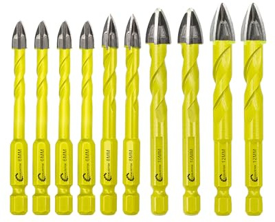 SANLEETEK Fliesenbohrer Glasbohrer Set Hartmetallbohrer 10Stücke 6mm*4+8mm*2+10mm*2+12mm*2 Steinbohrer Bohrer Set mit Schnellwechsel für Holz Kunststoff Mauerwerk Keramische Fliesen Beton