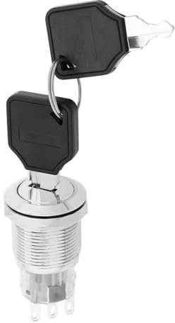 Create idea 1pc 19mm 2 Positions 3-Pin Stainless Steel Full Metal Switch Latching Stainless Steel Metal Key Switch with Sealing Ring and 2 Keys Silver