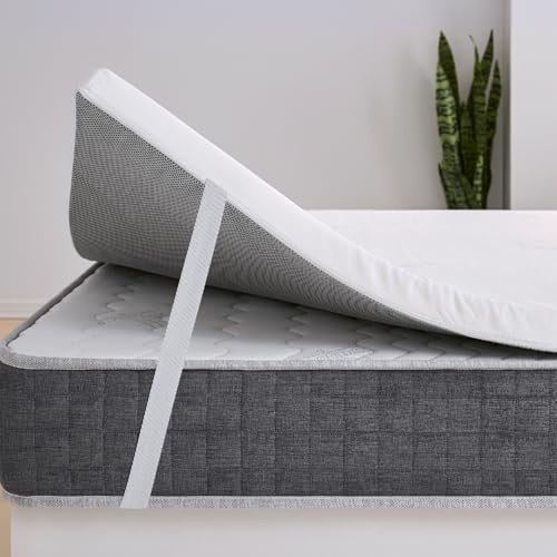 Topper Housse de Matelas en Mousse viscoélastique 80 x 200 cm 100% viscoélastique avec Carbone Actif déhoussable et Lavable. Traitement Anti-bactéries et Anti-moisissure Blanc