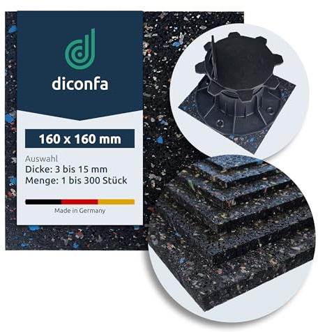 diconfa 250x Terrassenpads Gummigranulat 160x160mm, 3mm stark - WÄHLBAR - Dicke 3mm bis 20mm - Menge 1 bis 300 Stück - Gummipads Regenerat Plattenlager Stelzlager Terrassen-BAU Gerüstbau Transport
