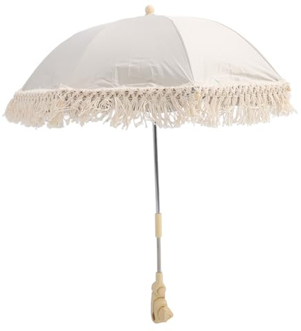 Paraguas para Cochecito de bebé, Sombrilla con Protección UV, Abrazadera Ajustable, para Cochecitos y Sillas de Playa (Paraguas beige)