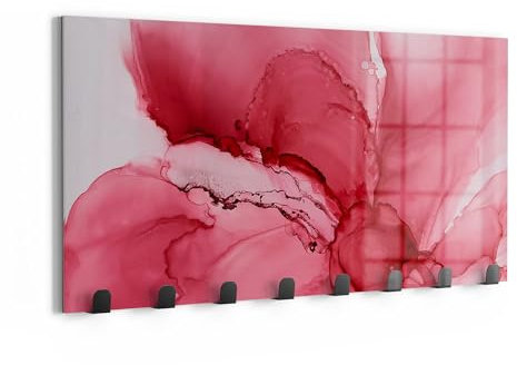 DEQORI Wandgarderobe Glas & Metall | Motiv Rosige Abstraktion | 60x30 cm | Design Haken-Leiste modern | Garderoben-Paneel für Flur, Wohnzimmer & Schlafzimmer | magnetisch & beschreibbar