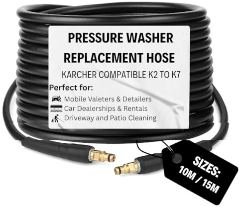CA Detailing 10M PVC Pressure Washer Replacement Hose – Compatible with Karcher K Series K2 K3 K4 K5 K6 K7 – Flexible, Durable, Extended High-Pressure Cleaning Hose.
