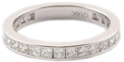 Wedding Ring Women Silver, Freundschaftsringe Weissgold 14K Größe 57 (18.1) Moissanit Quadratschliff Weiß Gravur Für Jahrestag
