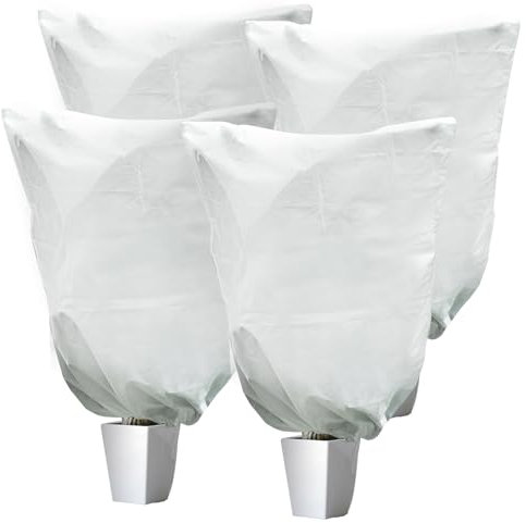Toemics 4 Packs 60x80cm Plant Frost Protection Covers, 80gsm Garden Fleece Jacket with Adjustable Drawstring, Reusable Winter Covers for Outdoor Plants, Shrubs, and Trees