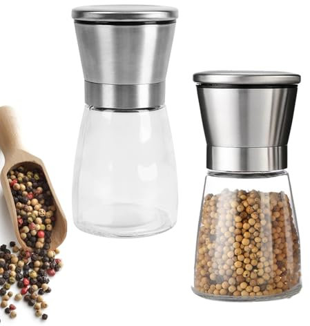 Molinillo Núcleo de Cerámica, 2 Piezas Molino de Pimienta Salada de Acero Inoxidable, Molinillos de Sal de Repuesto, Molinillo Cerámico Ajustable, Utensilios de Cocina, para Moler Especias, Plata
