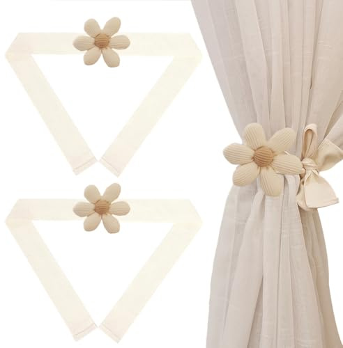 WUSJCOF 2 Piezas Alzapaños Cortinas, Ajustable Sujeta Cortinas, Abrazaderas Cortinas con Flores, Moda Recoge Cortinas, Soporte Decorativo para Cortinas para Dormitorio Salón y Oficina (Beige)