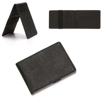 RisePlus Kartenetui Schutz Slim Wallet Herren und Damen, RFID ，Ultradünnes Kreditkartenetui mit 8 Kartenfächern, Geldband Karten Portemonnaie, Klein und Kompakt, Vintage Stil (Schwarz)