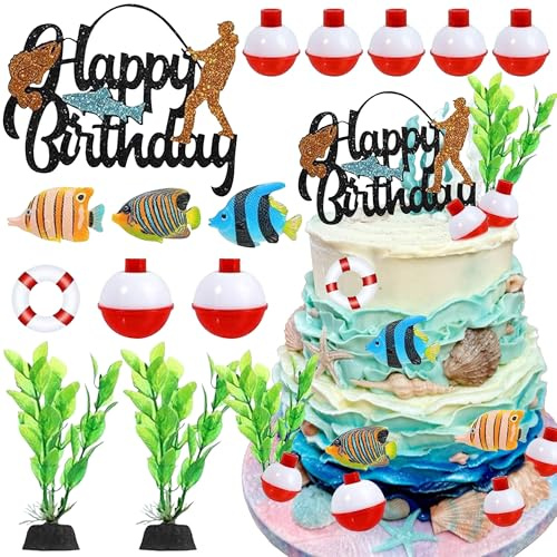 Fishing Cake Topper Fishing Birthday Decorations Gone Fishing Cake Topper Fishing Birthday Party Decorations for Retirement Farewell Birthday Party Supplies