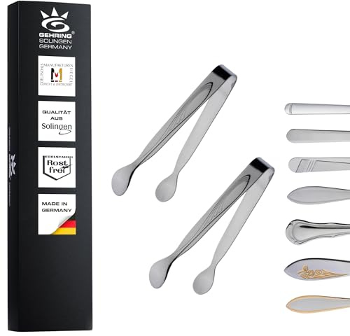 Gehring Solingen Filou Zuckerzange 2er Set I Servierzange für Candybar I Mini Zuckerzange Edelstahl I Eiswürfelzange I spülmaschinengeeignet I Made in Germany