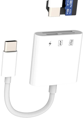 Lector de Tarjetas USB C SD, Adaptador de Cable de Carga Tipo C, Lector de Tarjetas Micro SD para iPhone 16 15 Pro MAX cámara Digital TF Memoria para iPad MacBook para Apple Compatible con