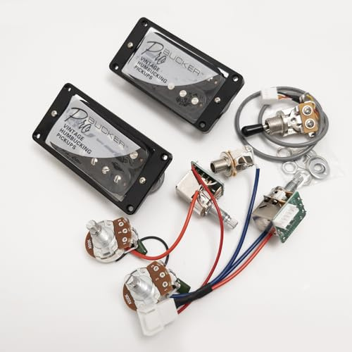 ProBucker Alnico Humbucker-Tonabnehmer für Gibson Les Paul Pickups Hals und Brücke Pickups mit 4 Kern-Schnellverbindungsklemmen, 2V2T Kabelbaum, Push-Pull-Upgrade (schwarz)