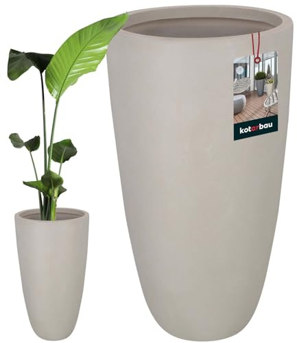 KOTARBAU® Florero alto Maceta Gris Fiberclay Ecolite Altura Moderna Florero con aspecto de hormigón Florero de suelo, gris, ⌀ 42 cm H: 78 cm, Casual