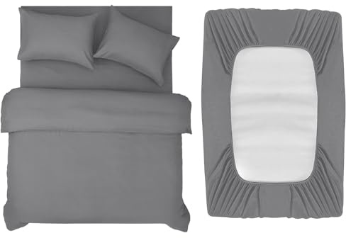 INSPIRE HOMEWARE Double Duvet Set - Duvet Cover,Fitted Sheet with 2 Pillowcases - Premium Brushed Microfiber 4 piece Double Bedding Set - Grey Quilt Cover Set for All Seasons