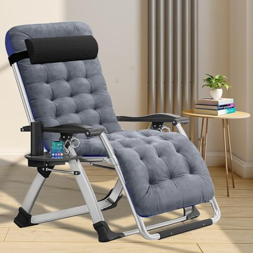 ZIKEBTUY Gartenliege Klappbar Liegestuhl 200kg Belastbar Verstellbar Zero Gravity Chair Campingstuhl mit Polster Seitentasche Nackenkissen Klappliege Relaxsessel für Outdoor Balkon Camping