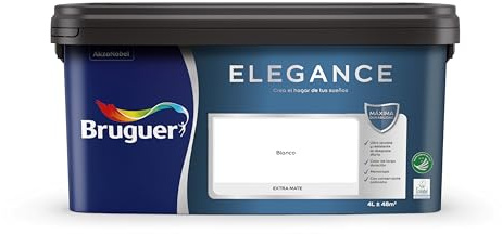 Bruguer ELEGANCE Pintura Monocapa ExtraMate, Paredes y Techos, Interior, Exterior protegido, Alta Durabilidad, UltraLavable, Resistente al Desgaste y Manchas Blanco 4L