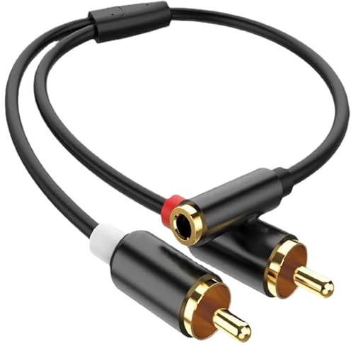 DUOBAGMA 30 cm Audio Adapter, 3.5 mm Jack Socket to 2 x RCA RCA Male Metal for Laptop Tablet Smartphone TV DVD Sound Box