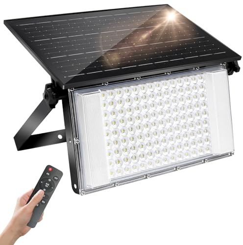 CREATESTAR Foco Led Exterior Solar, 150W Luz Solar con Sensor de Movimiento,8000aAh Luce Solares Exterior con 3 Modos,IP65 Impermeable Lampara Solar para Jardín Garaje Patio