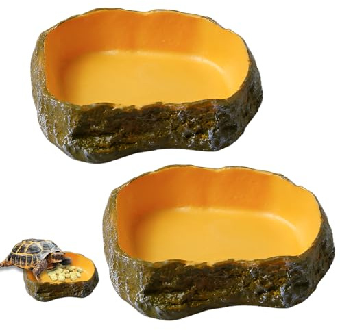 Tomedeks 2 Pieces Reptile Water Dish Food Bowl Set,Reptile Water Bowl,Feeder Bowl,Tortoise Water Dish,Reptile Accessories for Pet Tortoise Lizard Frog Gecko Snake Chameleon