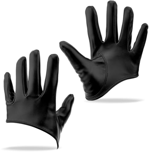 CALFOVERA 1 Paar Schwarze Handschuhe Halber Extra Kurze Handfläche Fingerhandschuhe Für Damen PU Leder Modisches Kostüm Gothic Cosplay Zubehör Weiche Kunstleder Fahrhandschuhe Für Halloween Party