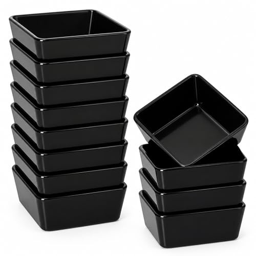 STARVAST Dipschalen Set, 12 Stück 9cm Schwarz Sojasauce Schälchen Kleine Schälchen für Dip Schälchen Quadratische Saucenschälchen, Snack Schalen Schüssel Sushi Schälchen für Soße Gewürzen Beilagen