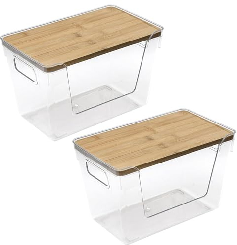 Jorzer Dispensador de Bolsas de Basura 2 Unidades Gran Capacidad apilables con Frente Abierto con Tapas de bambú y asa para la Cocina el lavadero la organización y el Soporte para Bolsas de Basura.