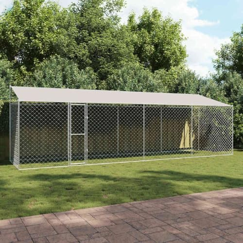 ACAGALA Gabbia per Cani da Esterno Extra Large con Tetto, Recinto Metallo Rinforzato 8x2x2.56 m, Acciaio Zincato Antiruggine, Box Sicuro per Cani di Taglia Grande