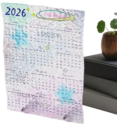 Kalender 2026, transparent konstplanerare i akryl | 12 månader med månadskalender | skolorganisation, studie, heminredning, studentrum