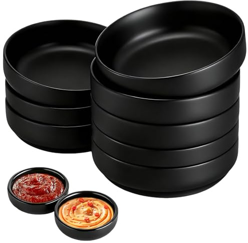 Juego de 8 cuencos negros para salsas, cuencos redondos para salsa de soja, cuencos para salsa de soja, cuencos pequeños para sushi, aperitivos, especias, salsas, tapas, salsas de tomate
