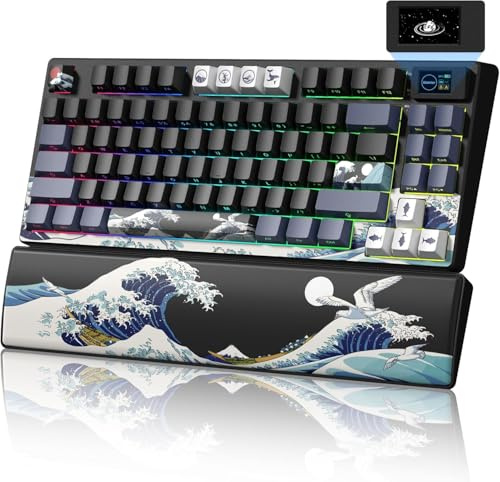 LQXQ SK80 Pro Teclado mecánico 75%, Teclado Gaming, 3 Modos | Teclado Intercambio en Caliente, Kanagawa Tema, Junta de Montaje RGB para Mac/Win, Negro