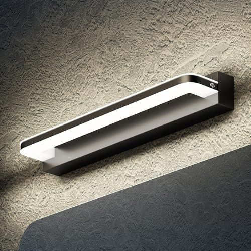 doporro Spiegelleuchte Bad 40cm LED Spiegellampe Badezimmer Lampe | 4000K Badlampe Wand über Spiegel Neutralweiß Badezimmerleuchte 9W Spiegelschrank Beleuchtung, Sandschwarz, SparkLuxe