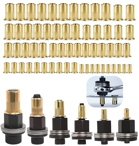 Kit de 6 Pinces à Écrous à Riveter M3 M4 M5 M6 M8 M10 avec 60 Écrous Insert Fileté Métal Outil Manuel à Sertir pour Réparation Automobile Assemblage Industriel et Bricolage Espaces Étroits
