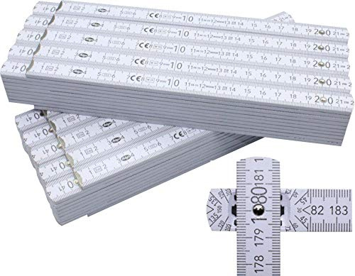 10 Stück Zollstöcke Zollstock 2 Meter mit 90°/180° Winkeleinrastung und Winkelskala (30°/45°/60°/75°/90°) - Adga 250 plus Markenzollstock 2m aus Buchenholz - weiß ohne Werbeaufdruck