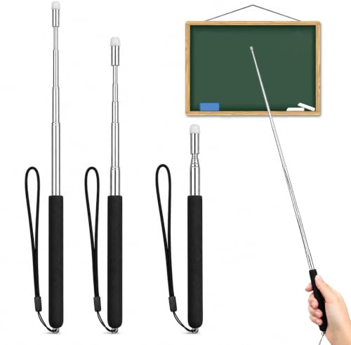 3 Stück Zeigestab Ausziehbar, 100cm Ausziehbarer Zeigestock, Teleskopstab Rostfreier Stahl, Edelstahl Lehrer Zeiger für Unterricht Schule Büro Präsentation