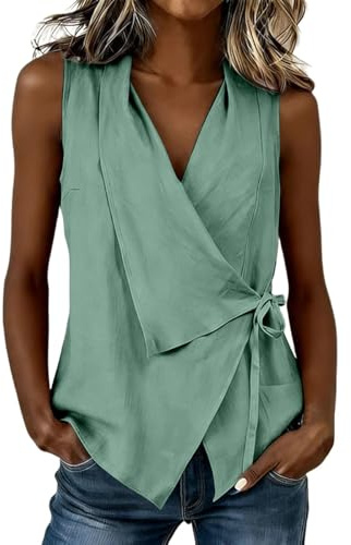 Gilet Donna Estivo Cotone Top Senza Maniche con Scollo a V e Allacciatura Magliette Donna Elegante Gilet Estivo per Lavoro Shopping e Vacanze Multi Colori e Taglie Moda Avvolgente Tagile XXL