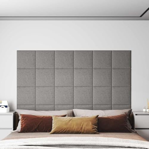 Boltkex Lot de 12 têtes de lit murales - 30 x 30 cm - Tissu gris clair - Panneau mural à montage mural - Pour chambre à coucher et salon - Avec acoustique moderne et insonorisation