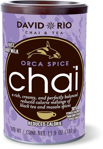 David Rio Orca Spice Chai I 337g Dose I zuckerfreier Chai Latte mit schwarzem Tee, Zimt, Ingwer & Nelken, würziger Tee ohne Zuckerzusatz