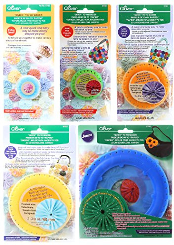 Clover Needlecraft Yo-Yo Maker Bundle: Extra Small, Small, Large, Extra Large, Jumbo (White, Paper, 8+ Years, Sport)