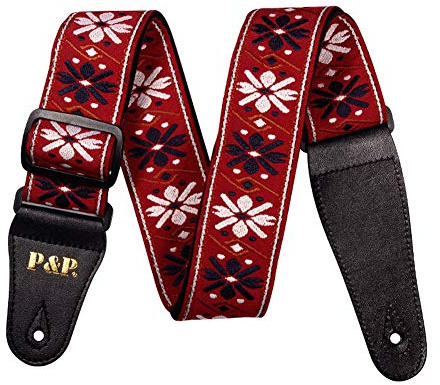 Adjustable Embroidered Guitar Strap, Musical Instrument Strap, Ethnic Wind Ribbon, Musical Instrument Accessories (red)