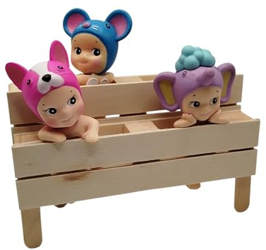 Miro Travel Wear Soporte de Madera para Hippers Sonny Angel – Banco Decorativo Miniatura para Exhibición de Figuras Coleccionables. 3 Soportes. (Soportes con pies)